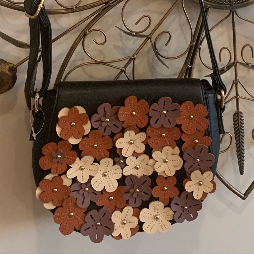 NWOT Faux Leather Floral Applique Crossbody by Paprika